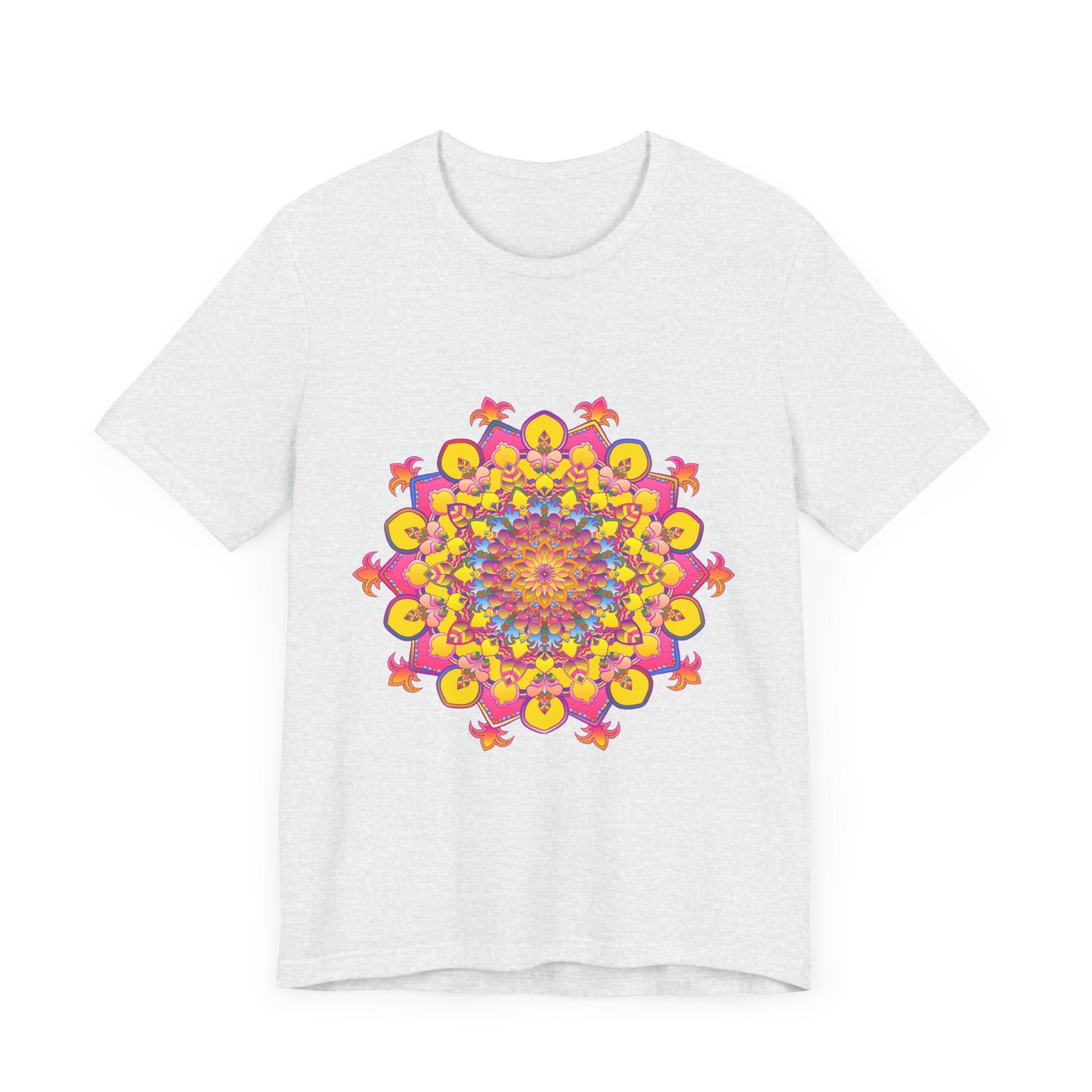 Vibrant floral mandala tee with intricate designs and bright colors