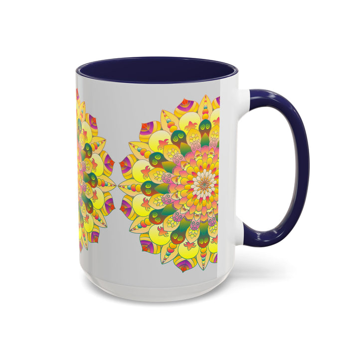 A vibrant floral mandala art mug, featuring a stunning and intricate design