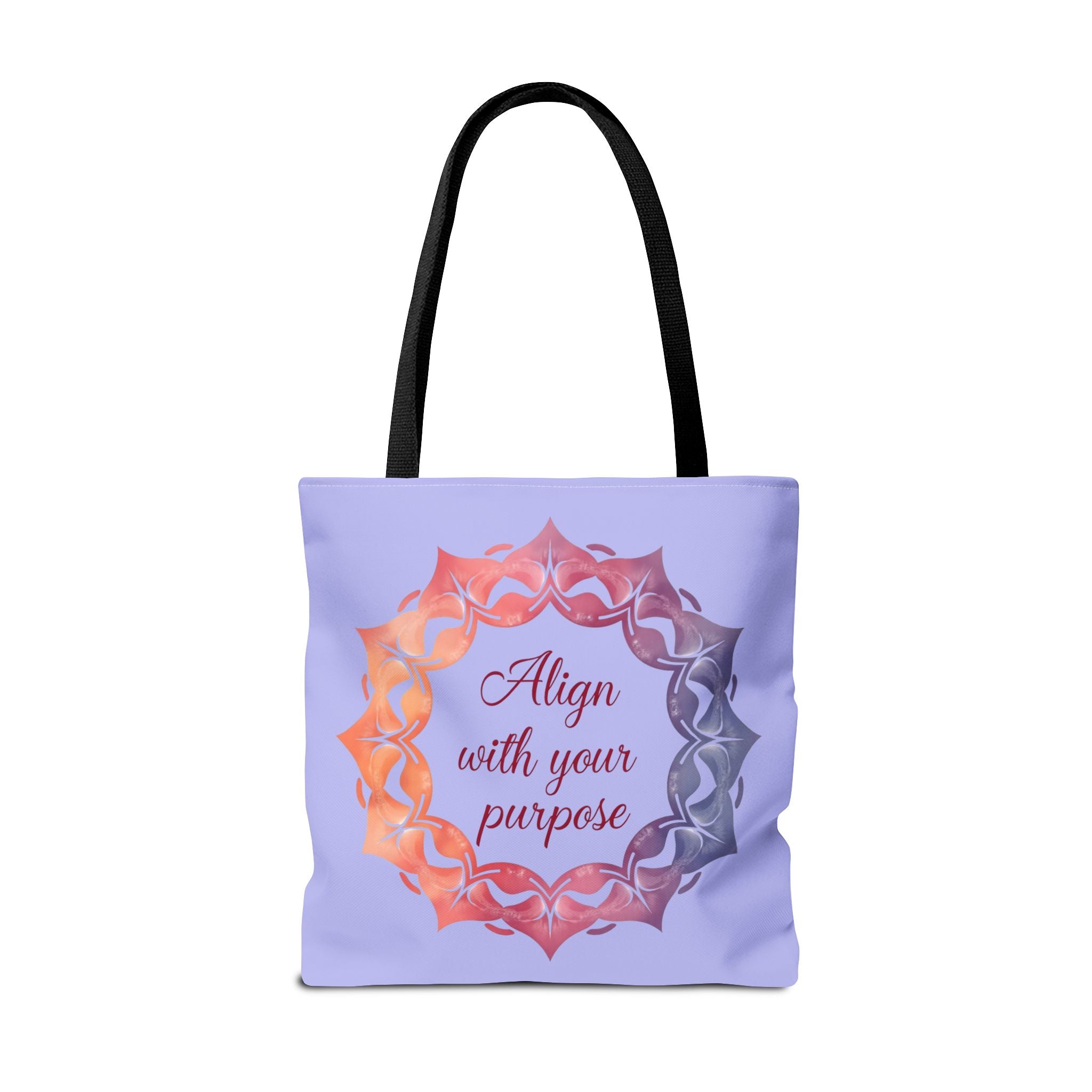 A vibrant orange and purple Mandala Tote Bag, perfect for everyday use and adding a pop of color to your outfit