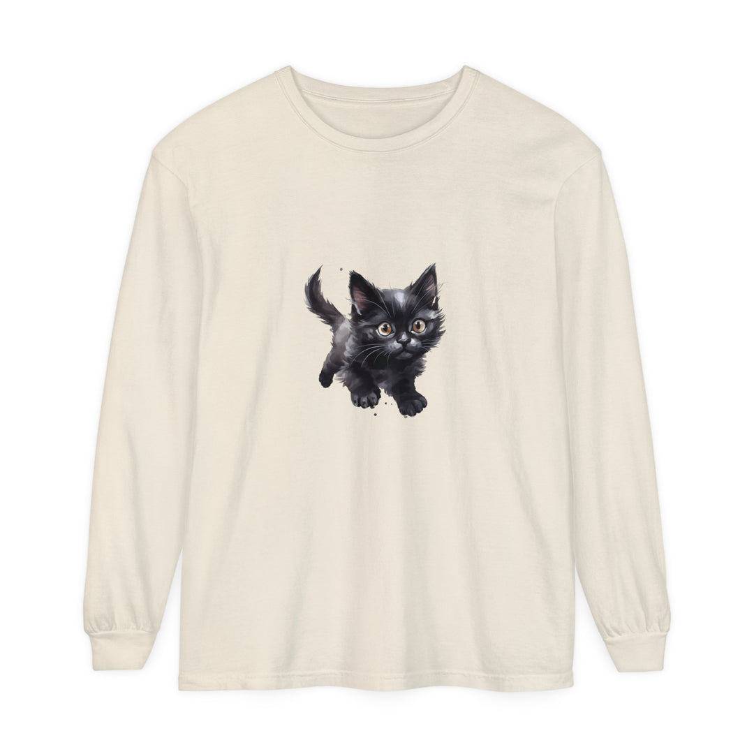 Adorable watercolor t-shirt featuring a playful kitten design, perfect for cat lovers