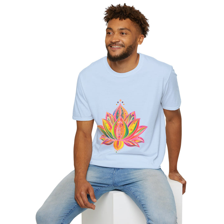 Lotus Mandala Unisex T-Shirt featuring a hand-drawn unique design by Blululi