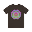 A beautiful and colorful mandala tee featuring spiritual symbols for peace and harmony