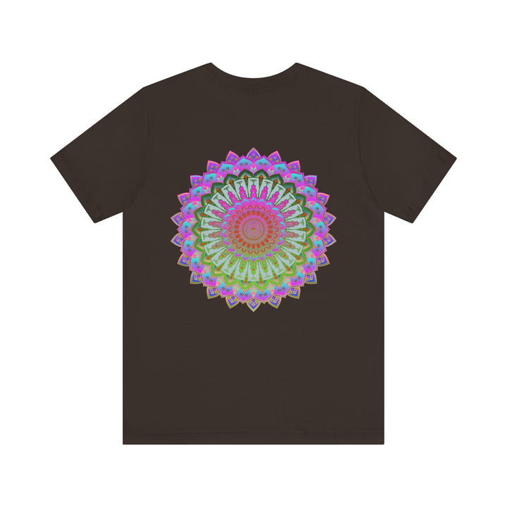 A beautiful and colorful mandala tee featuring spiritual symbols for peace and harmony