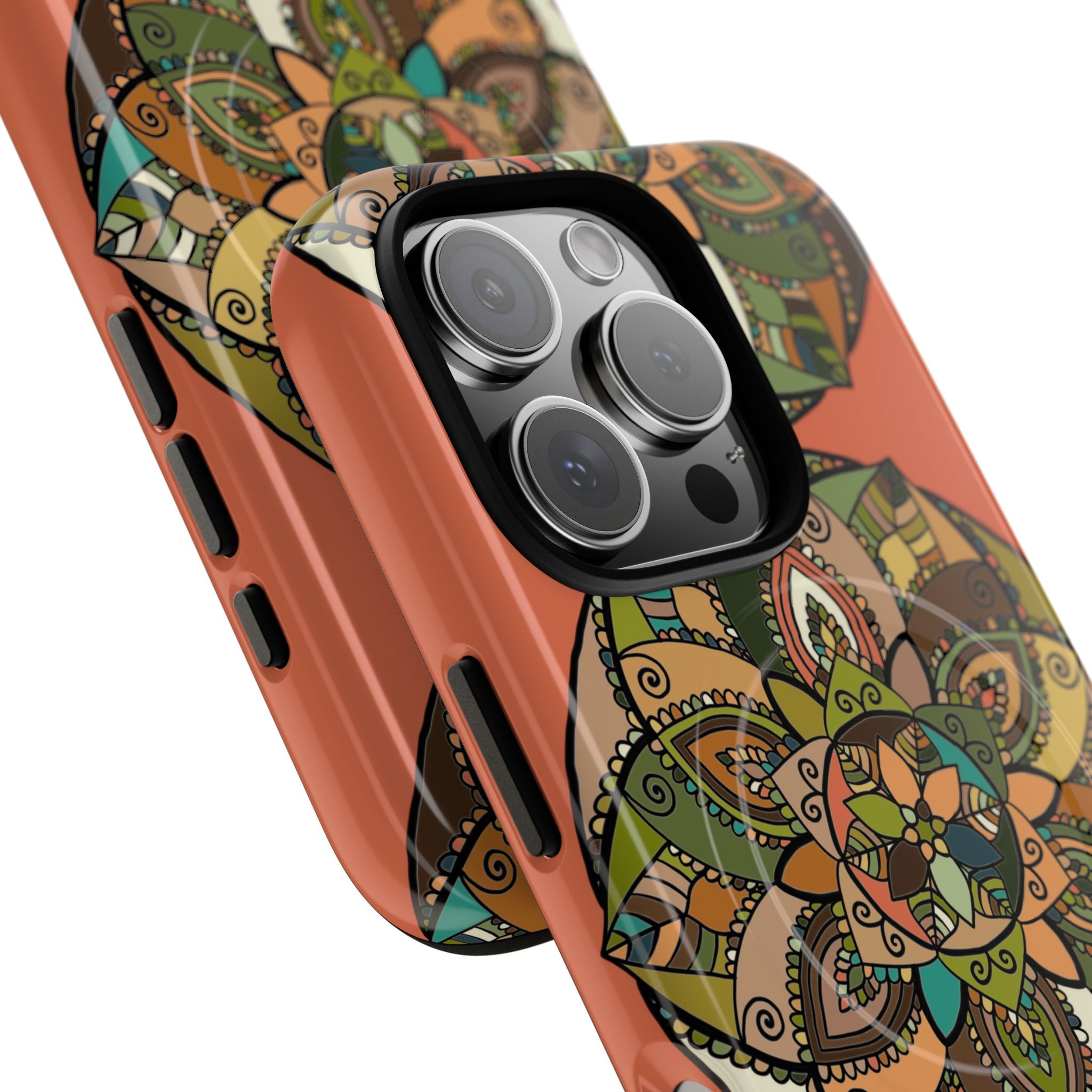 Mandala Floral Tough Magnetic Phone Case — Boho Earth-Tone Protective Cover