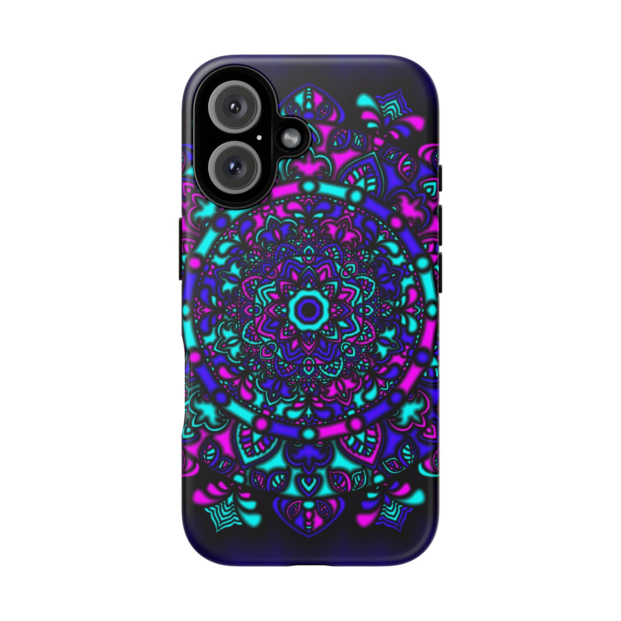 Mandala Neon Phone Case — Purple & Teal Protective Tough Case