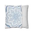 Spun Polyester Square Pillowcase Mandala Art with Original Fine Art Design in Steel Blue on White Background for Home Décor and Bedroom