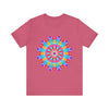 Vibrant and intricate mandala design t-shirt, featuring psychedelic art in a variety of colors