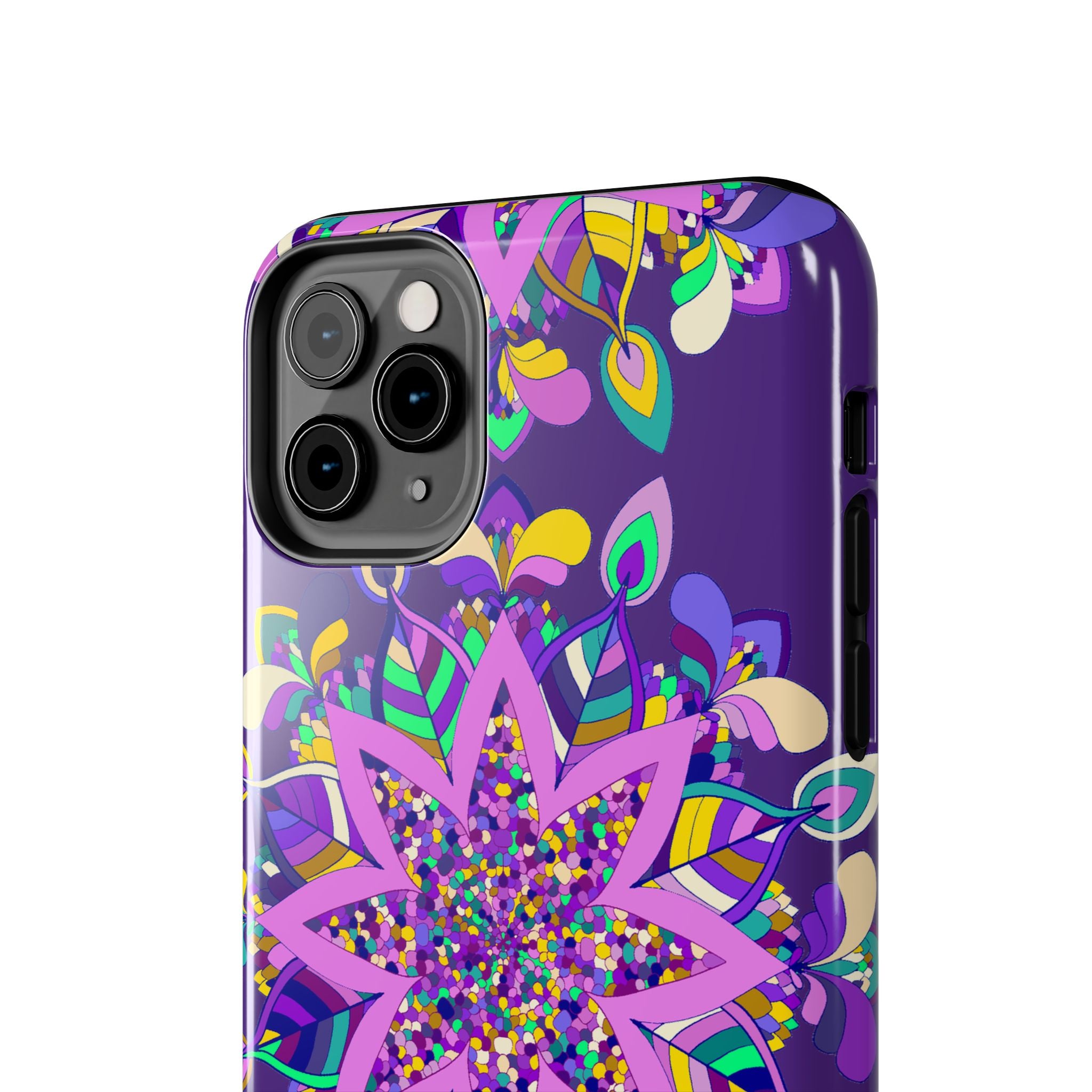 Hand drawn purple Mandala Art Phone Case designed for iPhone X/XS