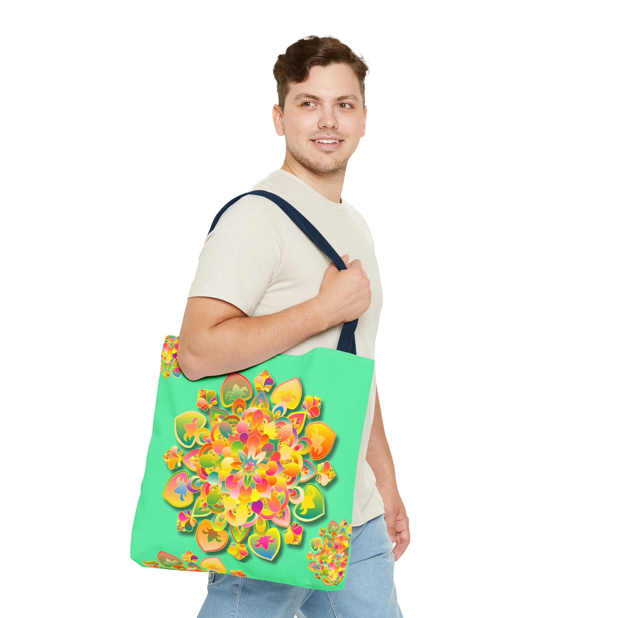 Borsa tote con mandala floreale — Stampa integrale verde tropicale brillante
