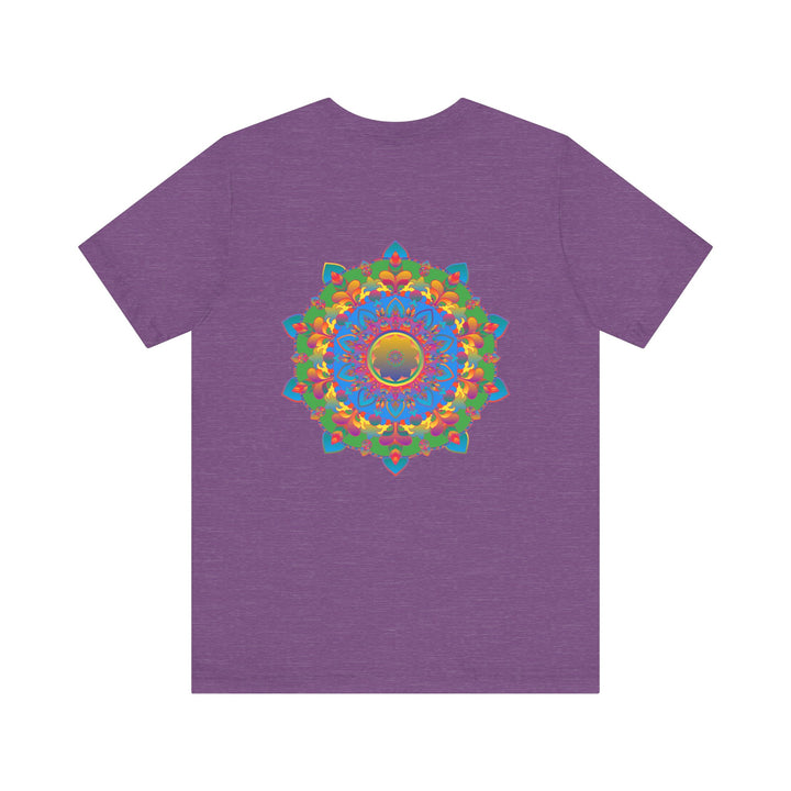 A colorful and intricate mandala design on a tee symbolizing spiritual peace and harmony