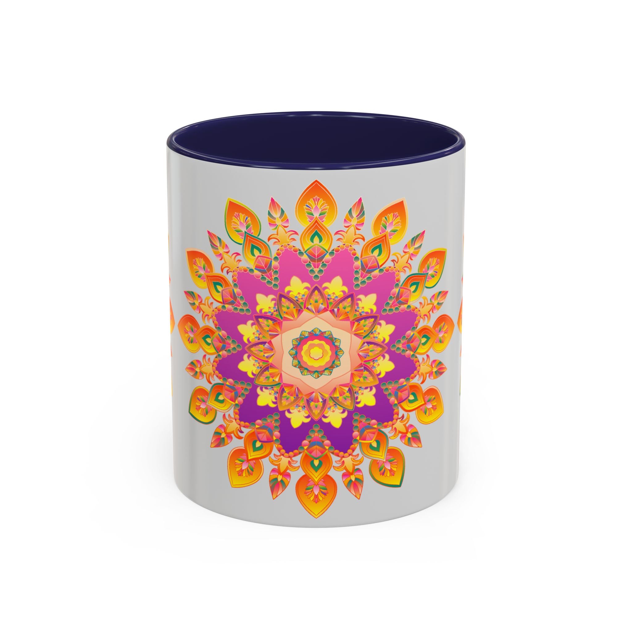 Colorful floral mandala art mug with intricate design and vibrant colors