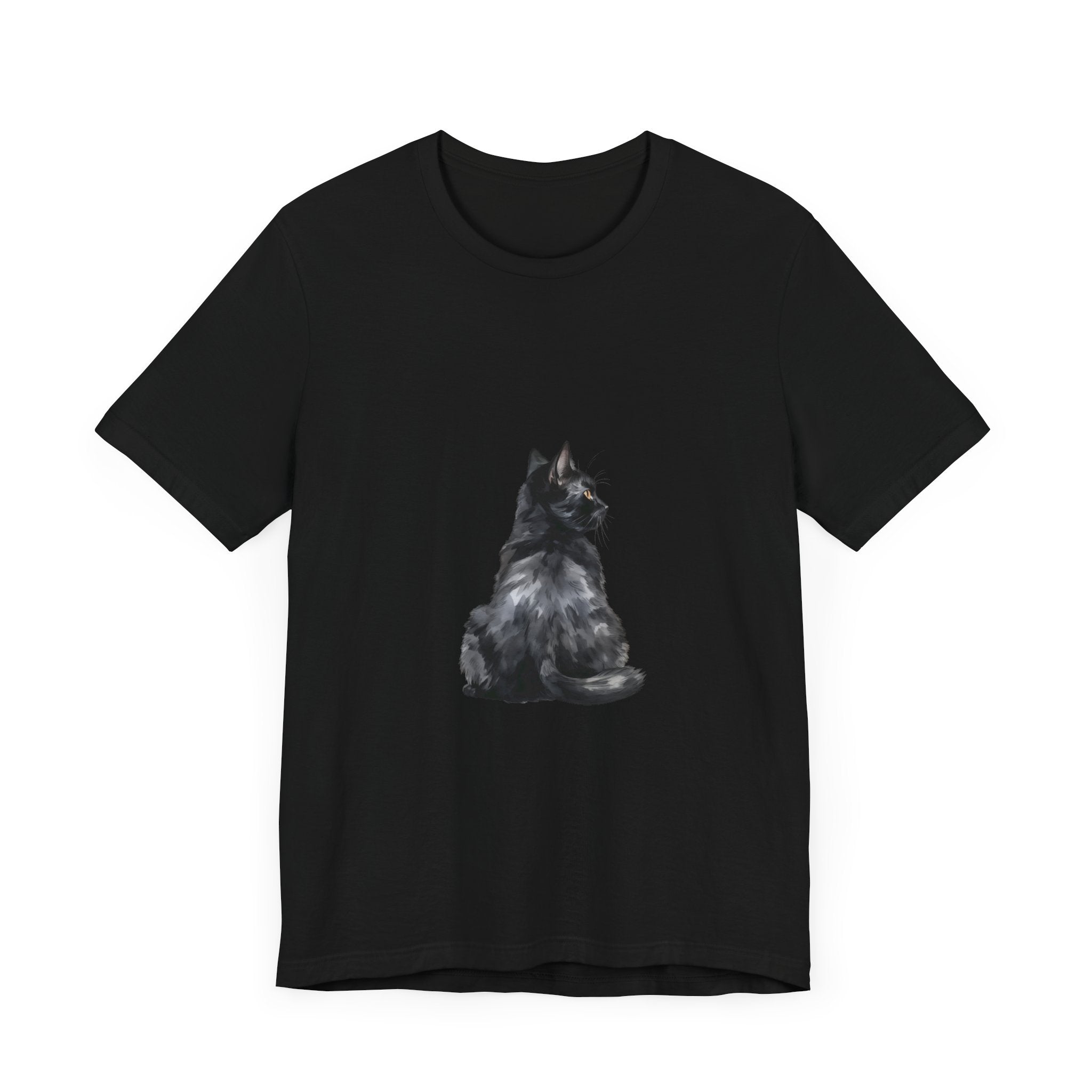 A stylish and mystical black cat t-shirt featuring a beautiful feline design