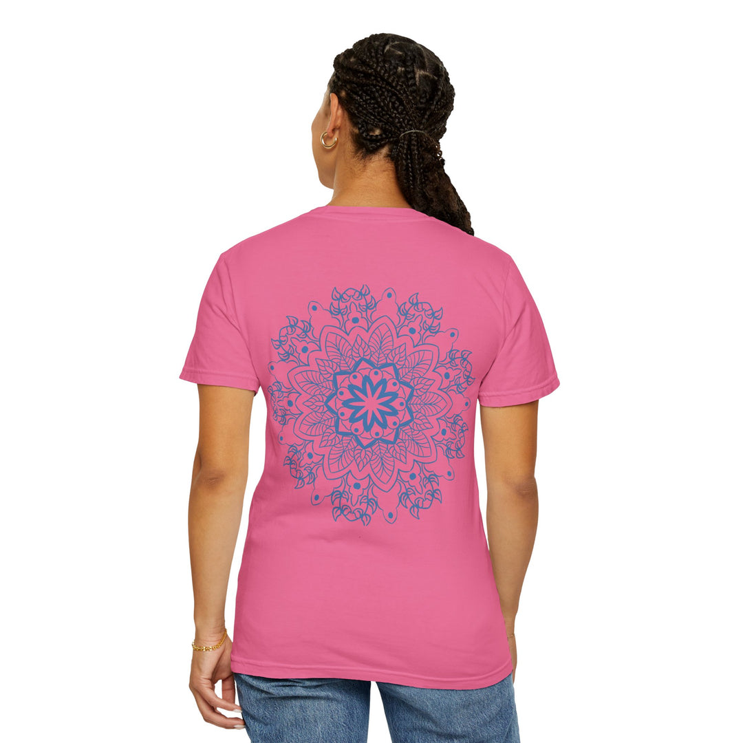 Colorful handmade mandala art t-shirt, unisex garment-dyed tee, perfect for casual wear