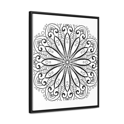 Handcrafted black and white mandala art displayed on gallery canvas wrap