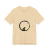 Black Cat Moon Tee - Whimsical Style: A black t-shirt with a whimsical design of a cat sitting on a moon against a starry night sky