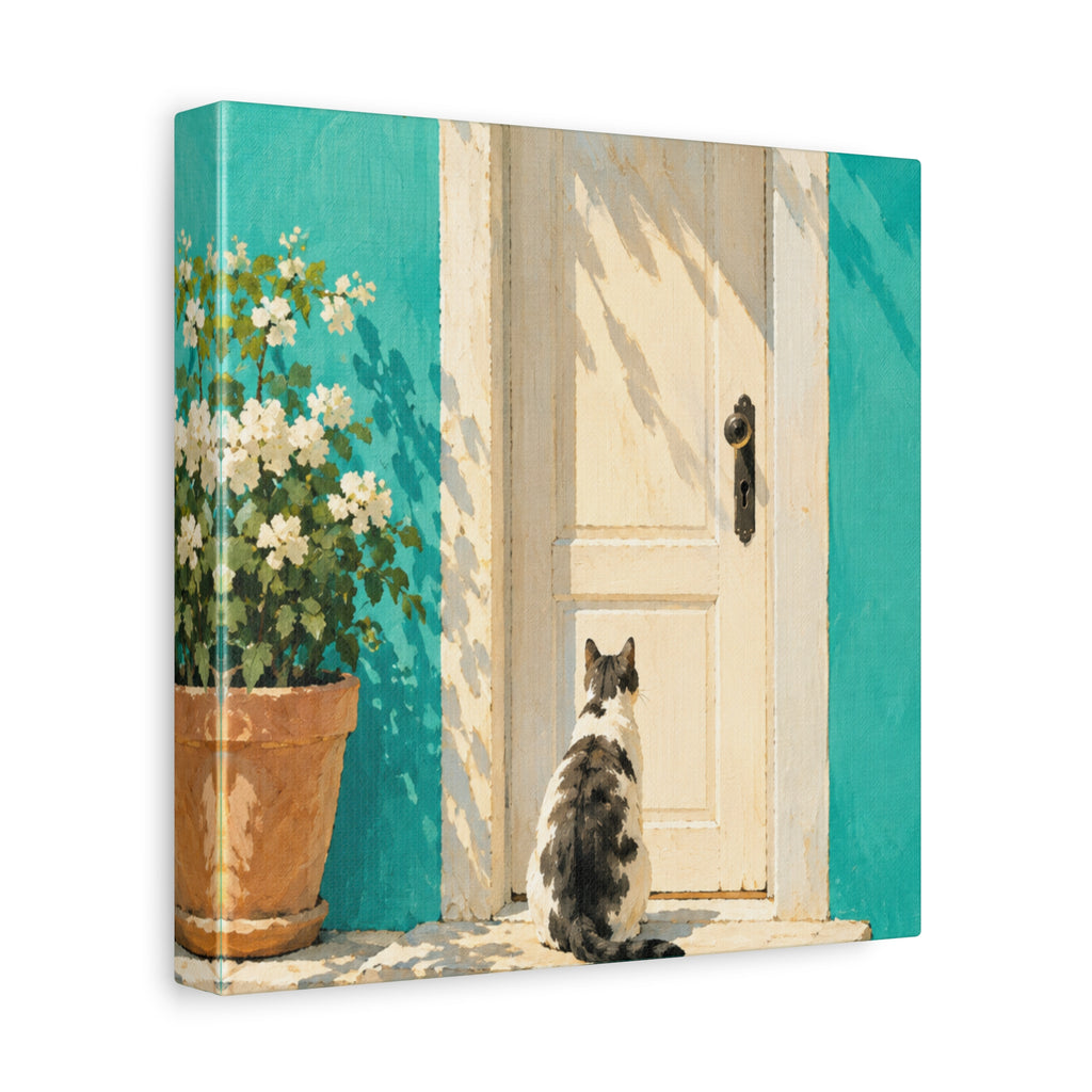 Sunlit Doorway Cat Canvas Wall Art