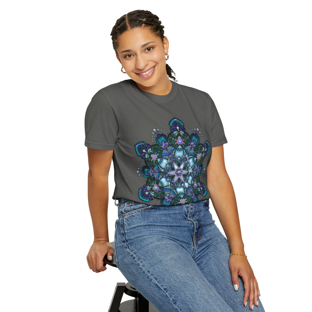 Mandala T-Shirt – Blue Purple Boho Geometric Floral Design