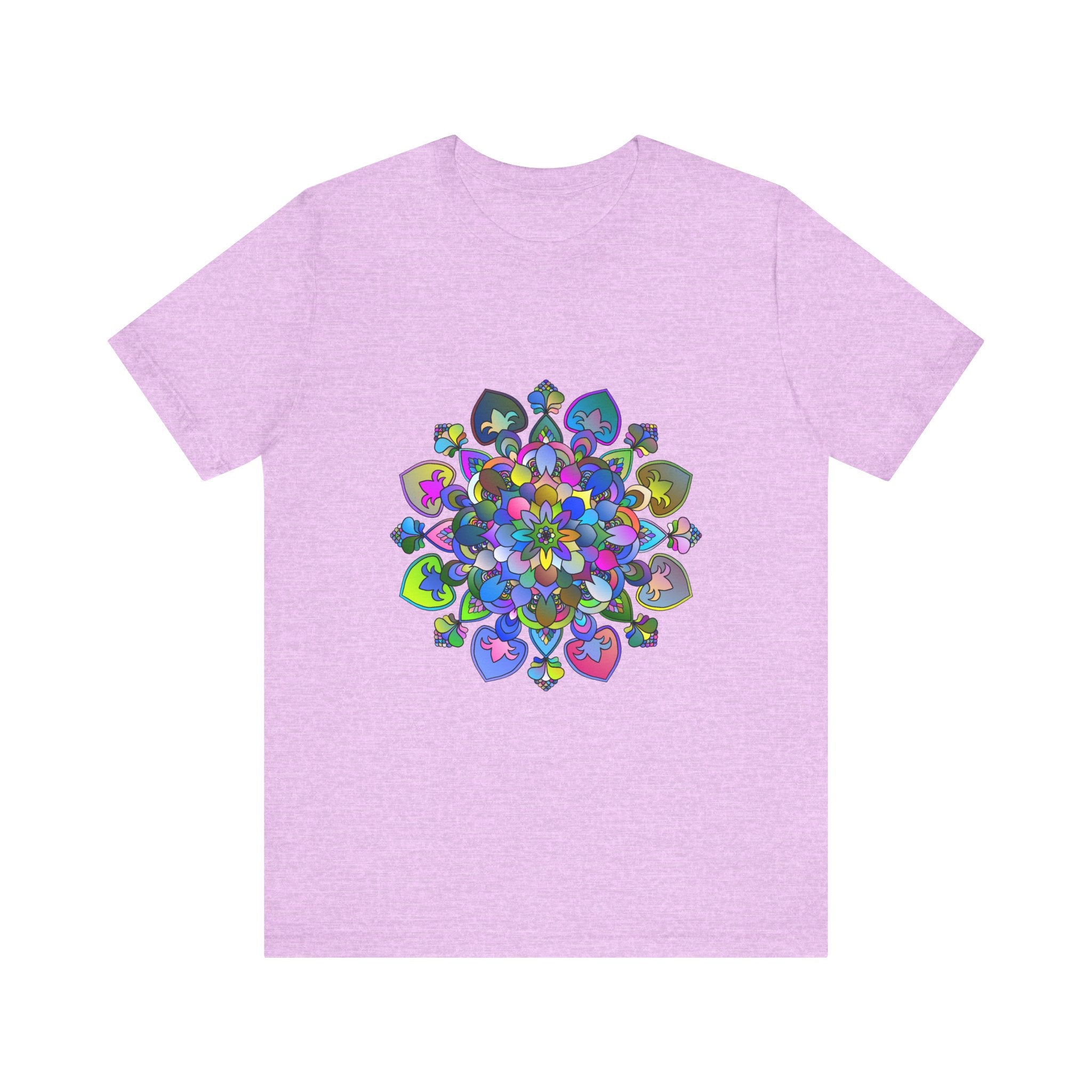 A close-up image of a Vibrant Mandala T-Shirt, featuring intricate and colorful art designs on a high-quality fabric