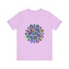 A close-up image of a Vibrant Mandala T-Shirt, featuring intricate and colorful art designs on a high-quality fabric