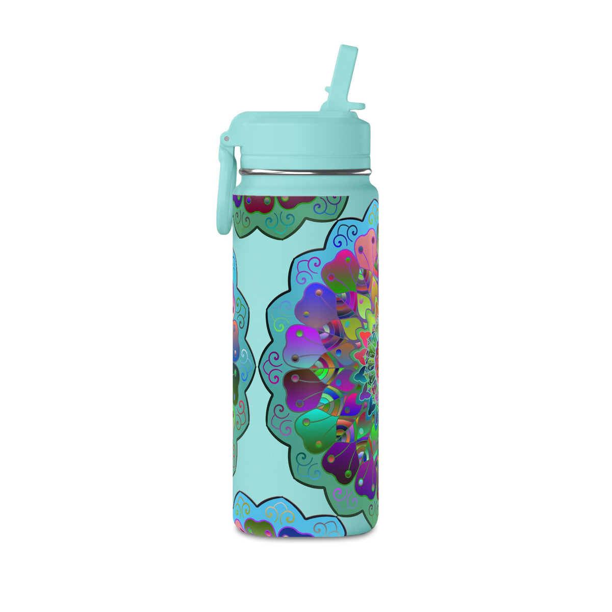 Mandala Floral 20oz Water Bottle — Colorful Boho Hydration Bottle
