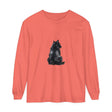 Black Cat Mystique Long Sleeve T-Shirt: A stylish black shirt featuring a majestic black cat design