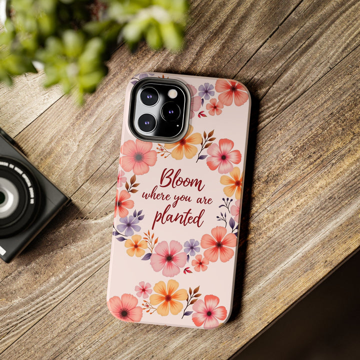 Light pink phone case with a beautiful flower garland bloom design