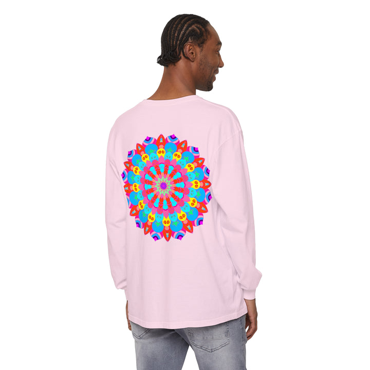 Vibrant and intricate mandala design on a unisex long sleeve t-shirt