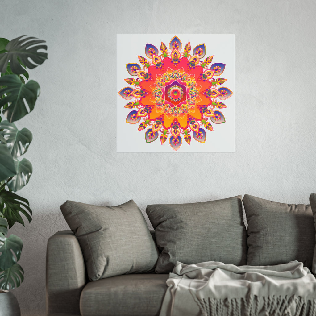 Vibrant Floral Mandala Fine Art Poster — Boho Wall Decor for Living Room & Meditation