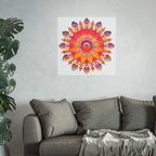 Vibrant Floral Mandala Fine Art Poster — Boho Wall Decor for Living Room & Meditation