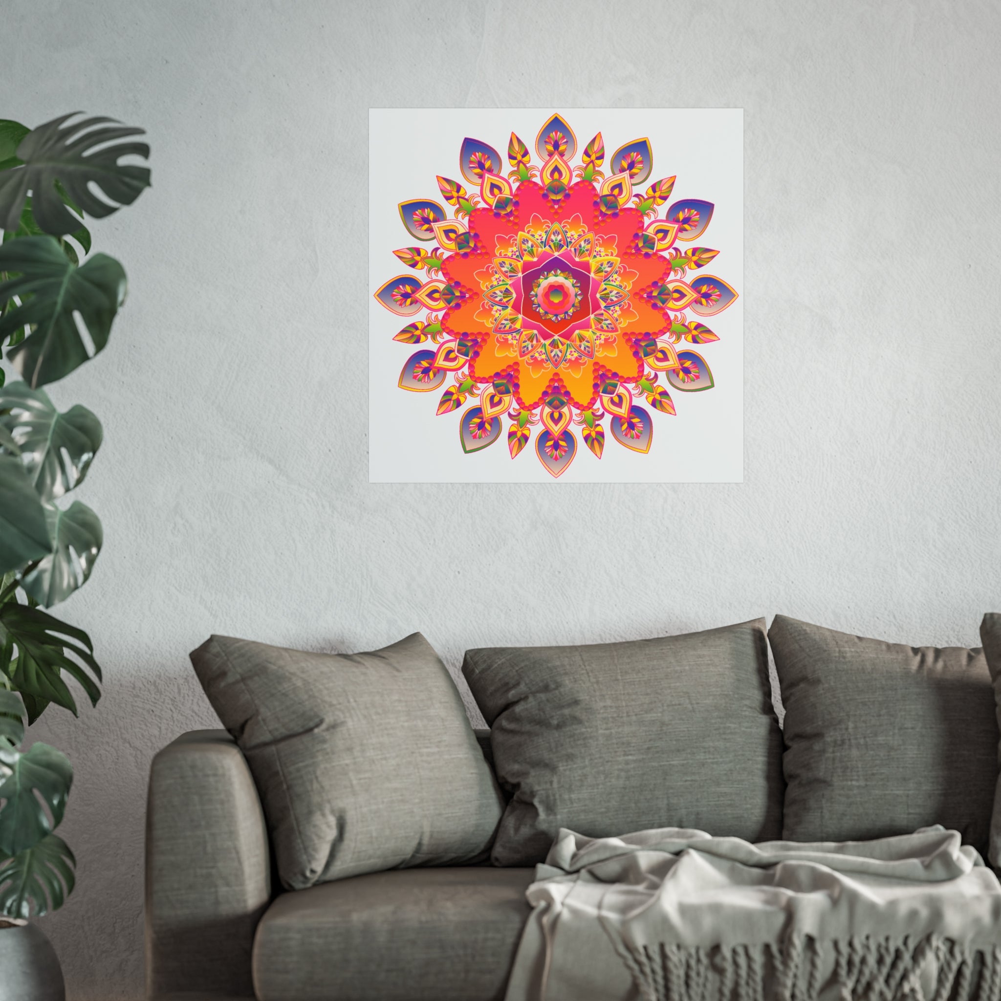Vibrant Floral Mandala Fine Art Poster — Boho Wall Decor for Living Room & Meditation
