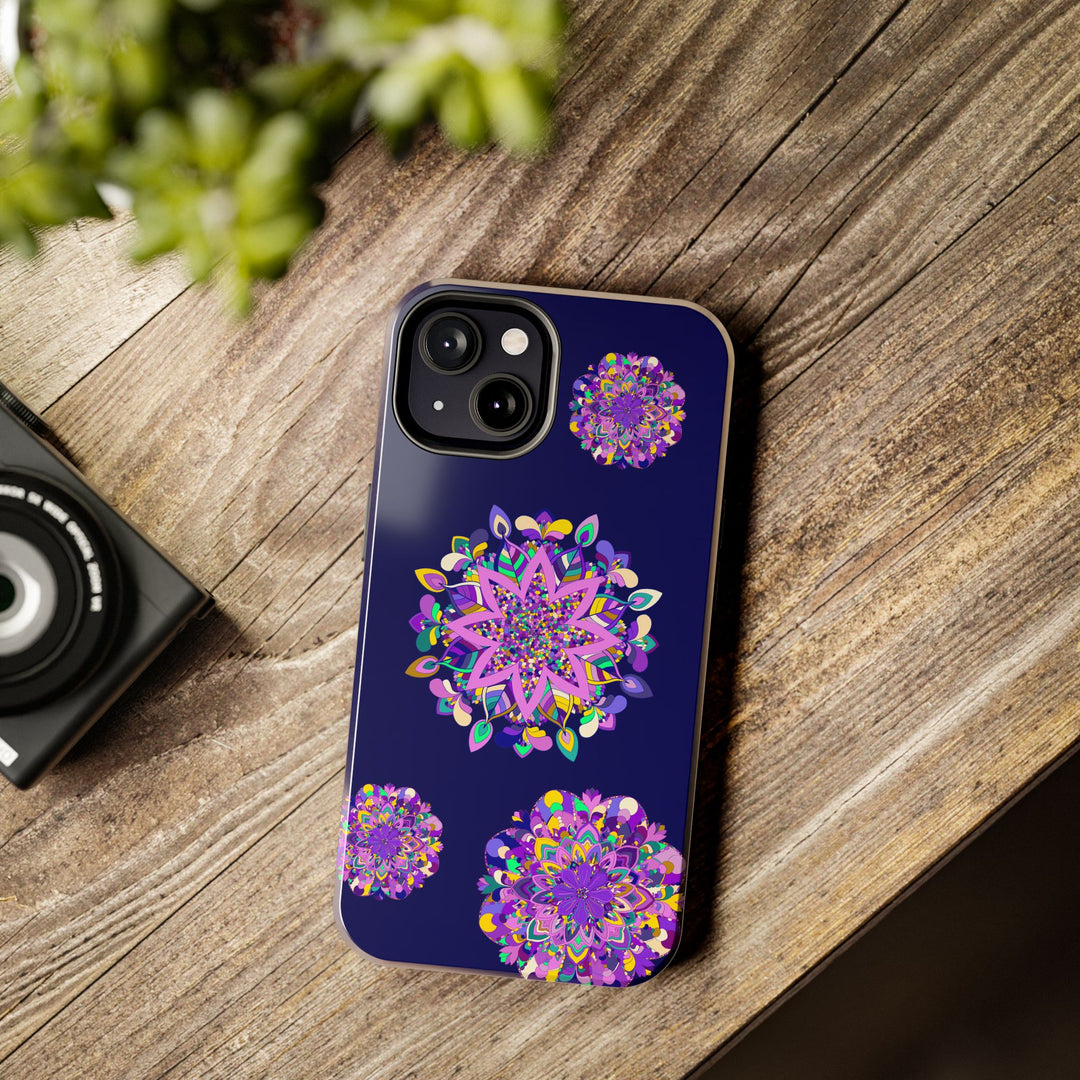 Hand drawn purple mandala art phone case, durable and shock absorbent