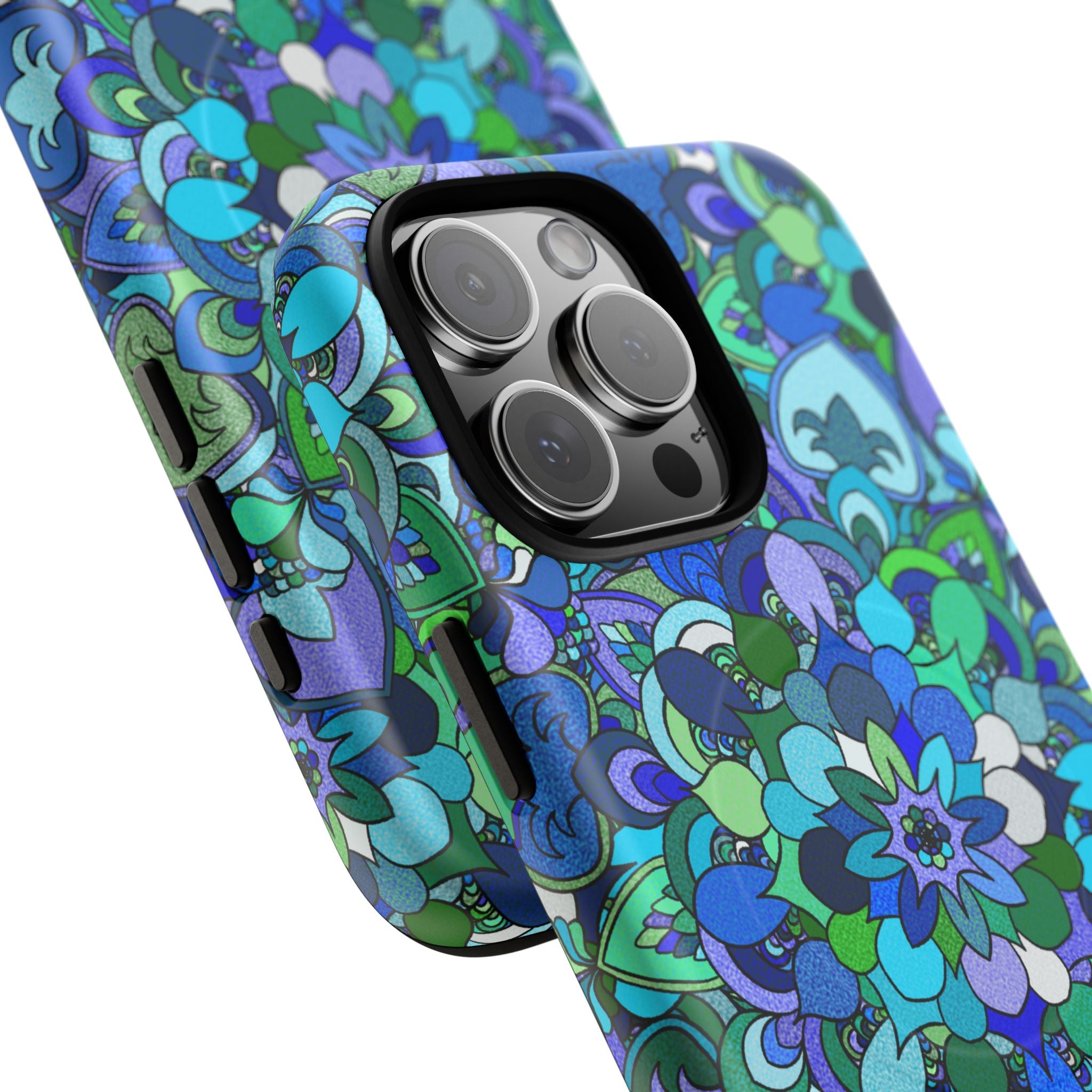 Floral Mandala Tough Magnetic Phone Case — Blue Green Pattern