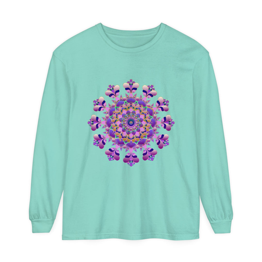 Colorful and detailed long sleeve t-shirt with intricate mandala design for men and women