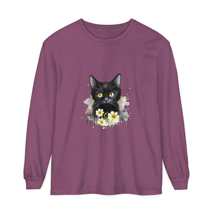 Black Cat Watercolor Floral Unisex T-Shirt with vibrant, hand-painted design