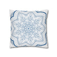 Spun Polyester Square Pillowcase Mandala Art featuring Original Fine Hand-drawn Steel Blue on White design