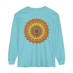 Intricate Mandala Unisex Long Sleeve T-Shirt featuring detailed mandala design in black and white