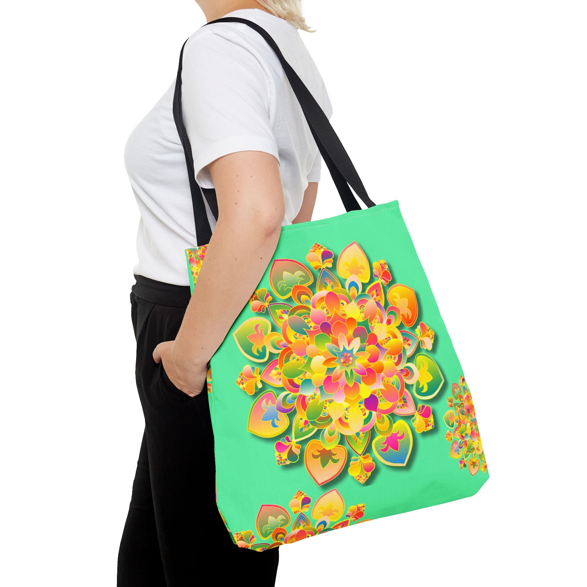 Floral Mandala Tote Bag — Bright Tropical Green All-Over Print