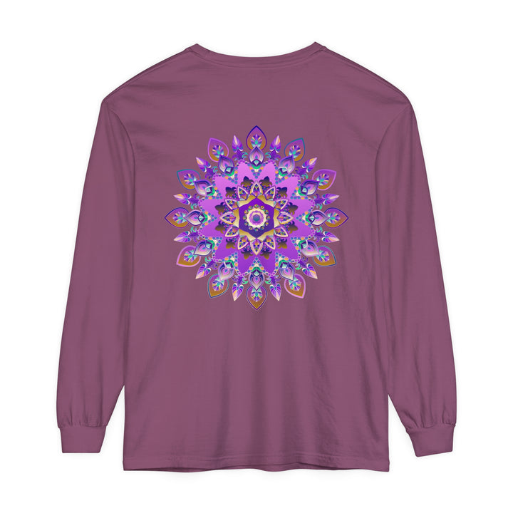 Vibrant purple and gold mandala design long sleeve t-shirt for women