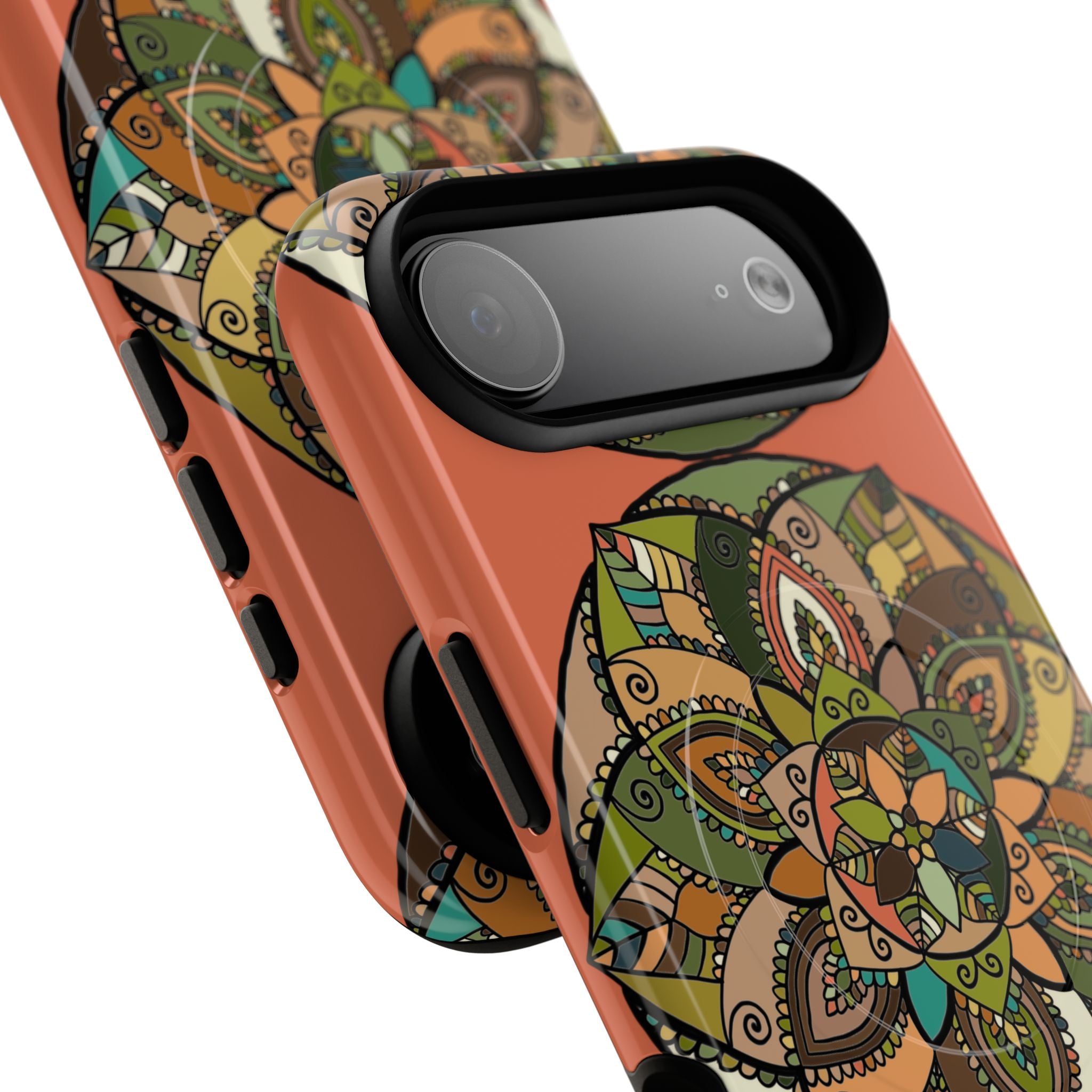 Mandala Floral Tough Magnetic Phone Case — Boho Earth-Tone Protective Cover