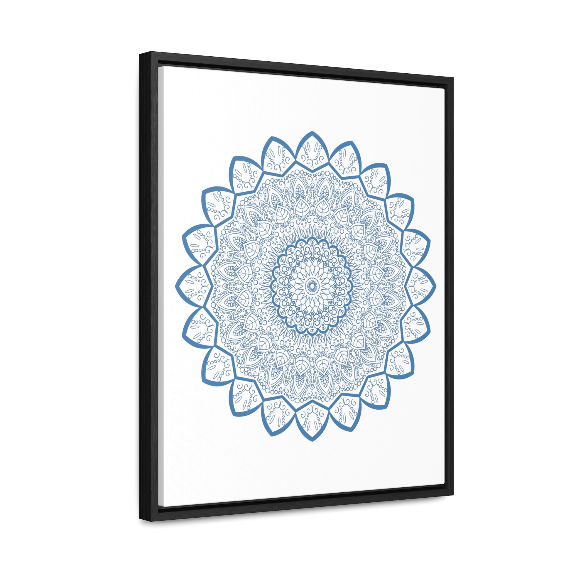 Handmade steel blue Mandala design wall art on gallery canvas wraps, vertical frame