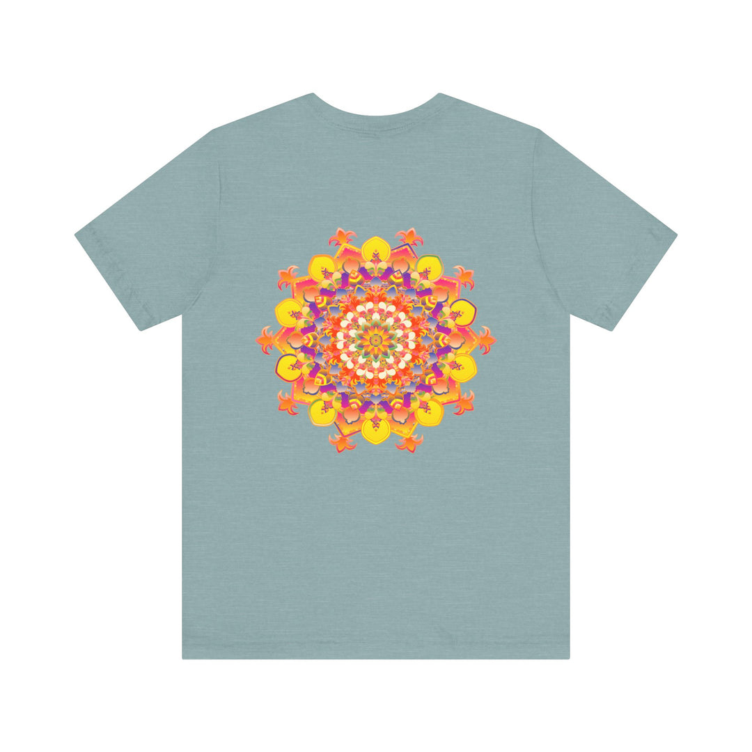 A colorful and intricate mandala design tee, representing spiritual peace and harmony