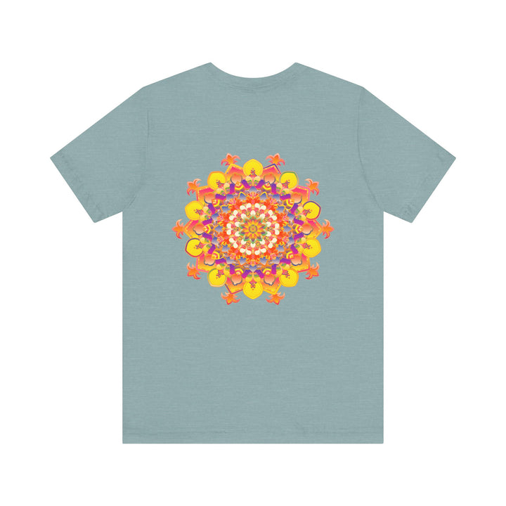 A colorful and intricate mandala design tee, representing spiritual peace and harmony