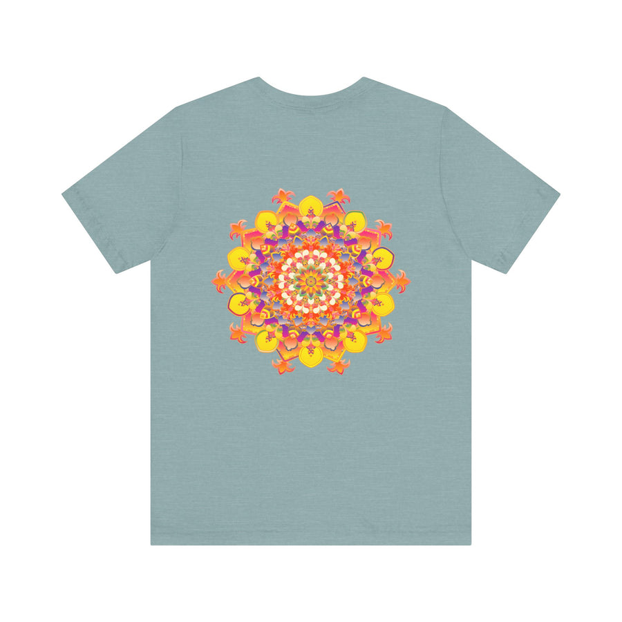 A colorful and intricate mandala design tee, representing spiritual peace and harmony