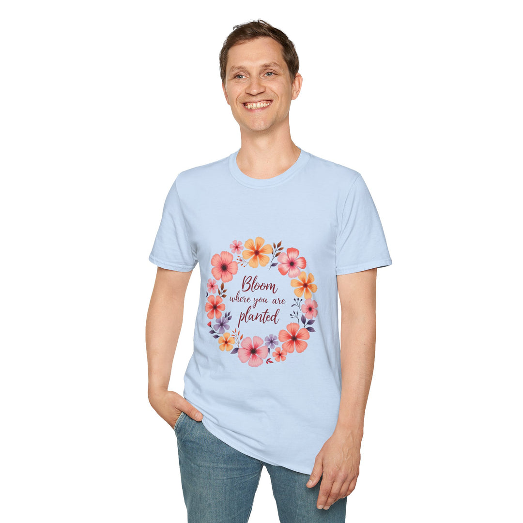 Beautiful white t-shirt with colorful floral mandala design and inspiring quote