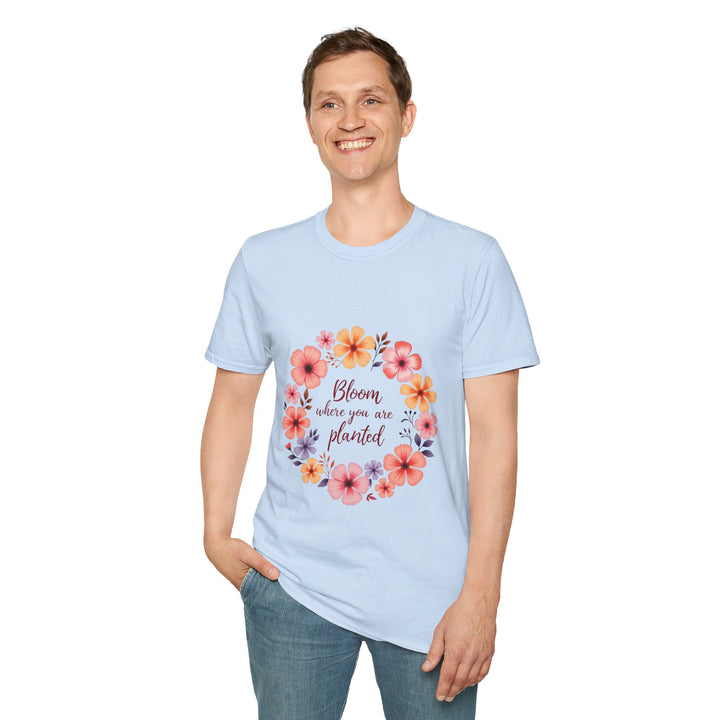 Beautiful white t-shirt with colorful floral mandala design and inspiring quote