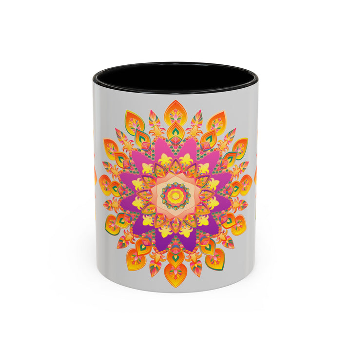 Vibrant and intricate mandala art mug featuring a colorful floral design