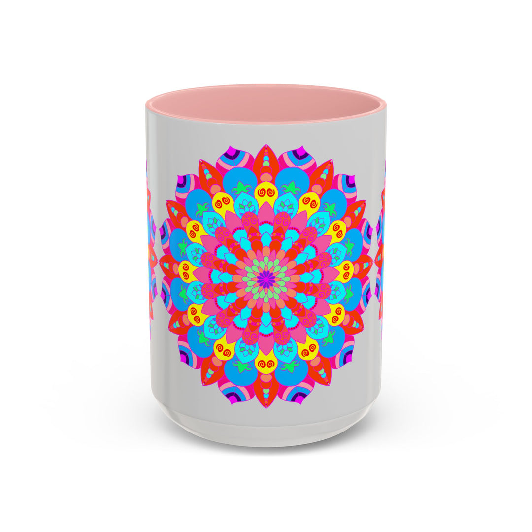 Vibrant Mandala Mug with intricate design, promoting peace and tranquility in calming shades of blue and purple, perfect for a relaxing morning cup of tea or coffee