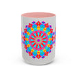 Vibrant Mandala Mug with intricate design, promoting peace and tranquility in calming shades of blue and purple, perfect for a relaxing morning cup of tea or coffee