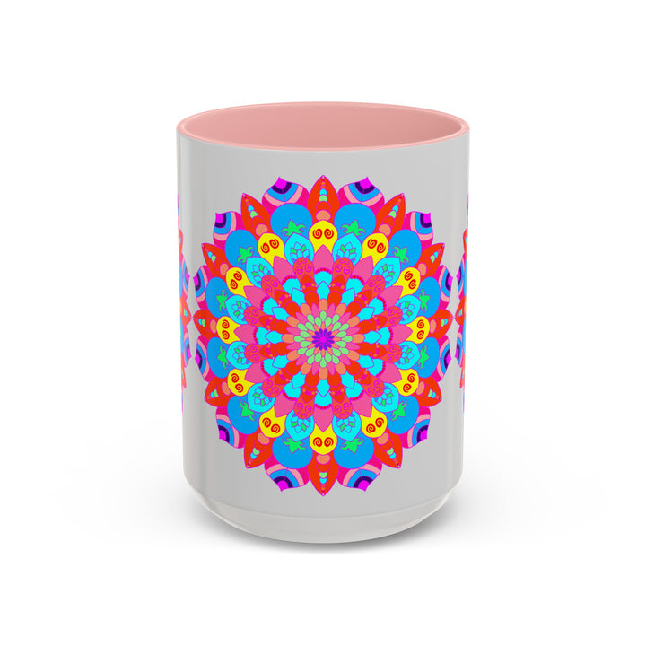 Vibrant Mandala Mug with intricate design, promoting peace and tranquility in calming shades of blue and purple, perfect for a relaxing morning cup of tea or coffee