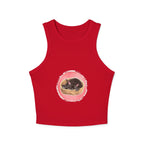 Black racerback tank top featuring a sleeping cat design for lounging or casual wear
